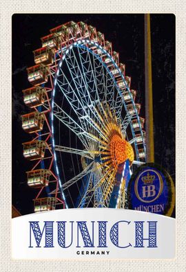 Holzschild 20x30 cm - München Oktoberfest Riesenrad Kirmes