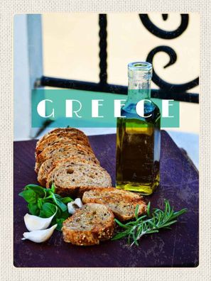 Holzschild 30x40 cm - Greece Griechenland Öl Knoblauch Brot