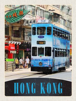 Holzschild 30x40 cm - Hong Kong Straßenbahn Stadt City Asien