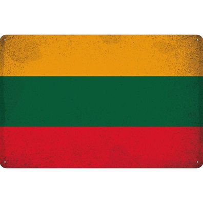 Blechschild Wandschild Metallschild 20x30 cm - Litauen Flag Lithuania Vintage