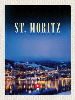 Holzschild 30x40 cm - St. Moritz Österreich Schnee Winter