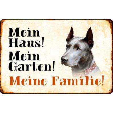 Blechschild 20x30 cm - Hund Dobermann mein Haus Garten Familie