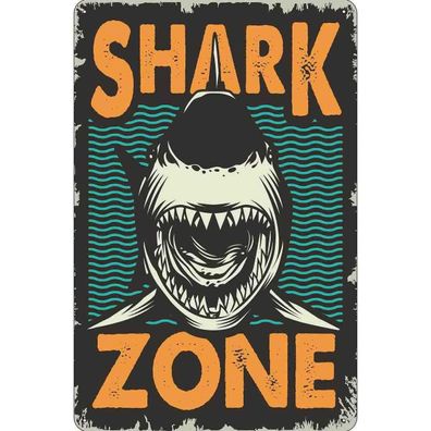 vianmo Blechschild 30x40 cm gewölbt Hinweis Shark Zone Hai See