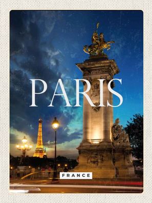 Holzschild 30x40 cm - Paris France Eiffelturm Nacht Retro