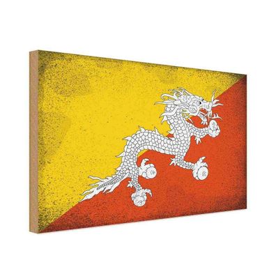 vianmo Holzschild Holzbild 20x30 cm Bhutan Fahne Flagge