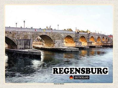 Holzschild 30x40 cm - Regensburg Steinerne Brücke Fluss