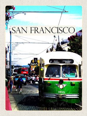 Holzschild 30x40 cm - San Francisco Menschen Straßenbahn