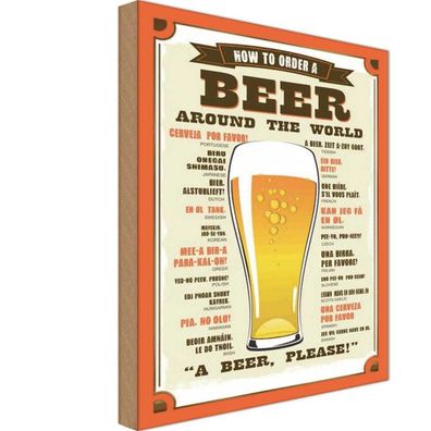 Holzschild 20x30 cm - Bier Beer around the world beer please