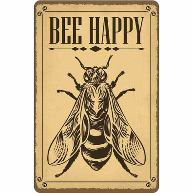 Blechschild 20x30 cm - Bee happy Biene Honig Imkerei