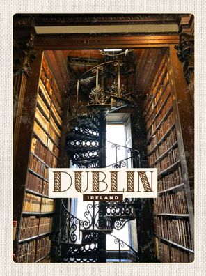 Holzschild 20x30 cm - Retro Dublin Ireland Bibliothek