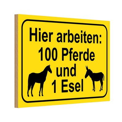 Holzschild 20x30 cm - arbeiten 100 Pferde und 1 Esel