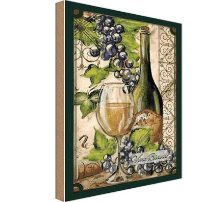 Holzschild 20x30 cm - Kunst Stillleben Vino Bianco Weißwein