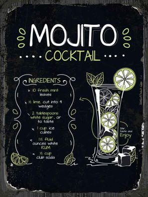 vianmo Holzschild 30x40 cm Essen Trinken Mojito Cocktail Recipe