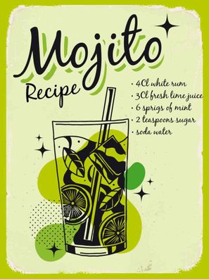 vianmo Holzschild 30x40 cm England Mojito Cocktail Recipe drink