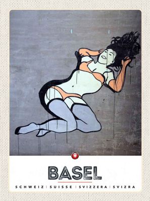 Holzschild 30x40 cm - Basel Schweiz nackte Frau Graffiti