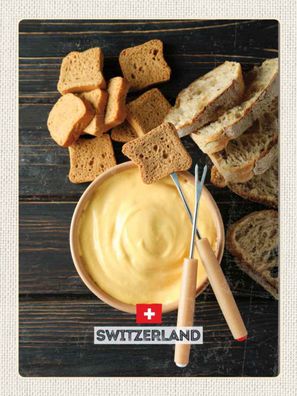 Holzschild 30x40 cm - Schweiz Bern Brot in flüssigem Käse