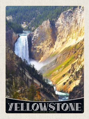 Holzschild 30x40 cm - Yellowstone Wasserfall Fluss Natur