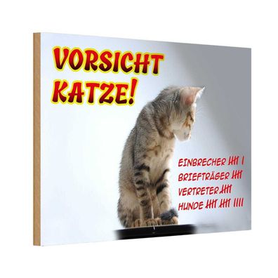 vianmo Holzschild 20x30 cm Warnung Vorsicht Katze Strichliste