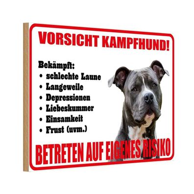 Holzschild 20x30 cm - Hund Vorsicht Kampfhund Risiko