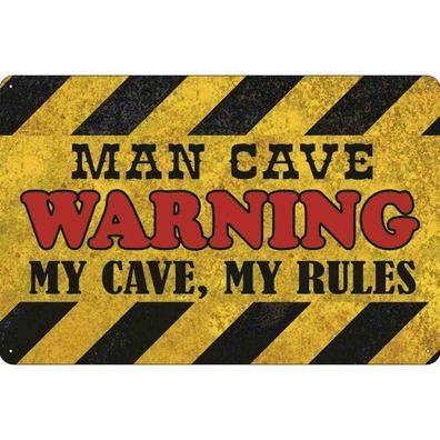 Blechschild 18x12 cm - man cave warning my cave rules