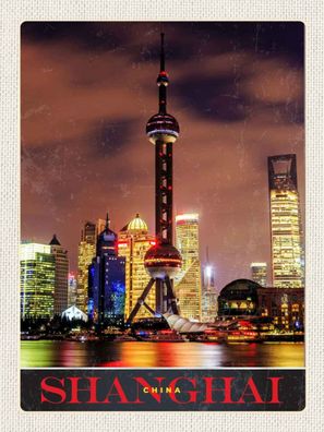 Holzschild 30x40 cm - Shanghai China Stadt Tower Meer