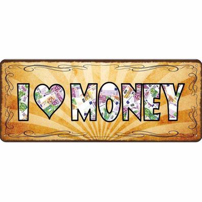 vianmo Blechschild 27x10 cm gewölbt Dekoration I love Money Geld