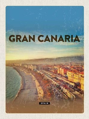 Holzschild 30x40 cm - Gran Canaria Spain Panoramablick Meer