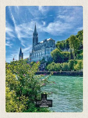 Holzschild 30x40 cm - Frankreich Lourdes Meer Kirche Natur