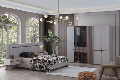 Schlafzimmer Set Luxus Design Bett 2x Nachttisch Kleiderschrank 4tlg Neu