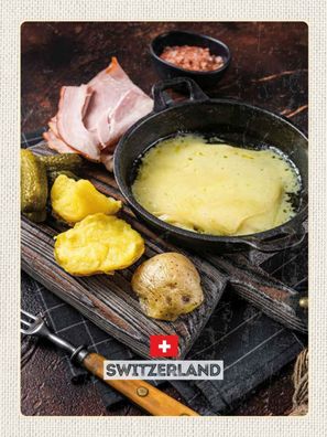 Holzschild 30x40 cm - Schweiz Kartoffeln geschmolzener Käse