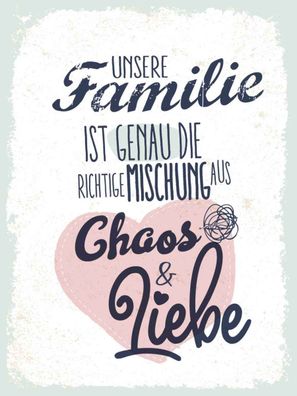 Holzschild 30x40 cm - Unsere Familie Chaos Liebe Herz