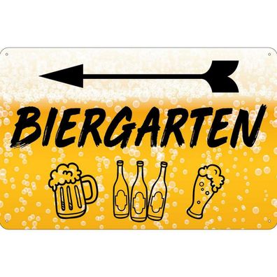 Blechschild 30x40 cm - Biergarten links Bier Geschenk