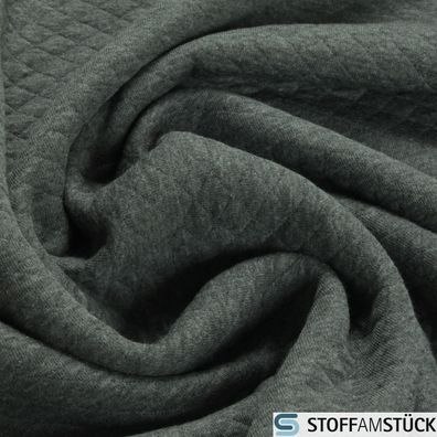 Stoff Baumwolle Polyester Sweat Jersey Stepper grau meliert Raute Double Face