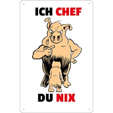 vianmo Blechschild 20x30 cm gewölbt Dekoration Ich Chef Du nix (Schweine)