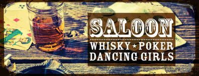 Blechschild 27x10 cm - Saloon Whisky Poker Dancing girls