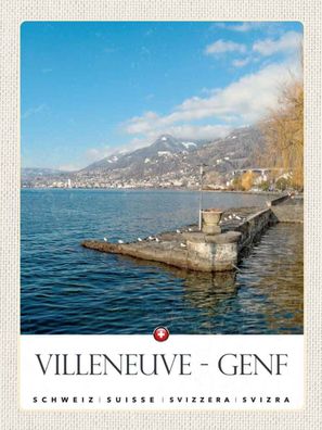 Holzschild 30x40 cm - Villeneuve-Genf Schweiz Wanderung