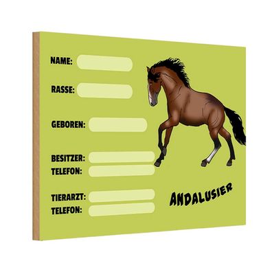 Holzschild 20x30 cm - Pferd Andalusier Name Besitzer Rasse
