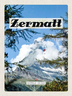 Holzschild 30x40 cm - Zermatt Schweiz Tannenbaum Winterzeit