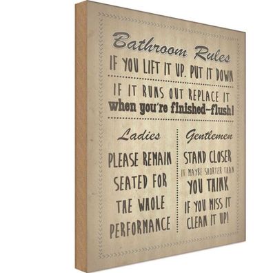 Holzschild 20x30 cm - Bathroom Rules Ladies Gentlemen
