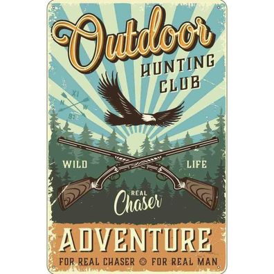 Blechschild 30x40 cm - Outdoor hunting club Adventure