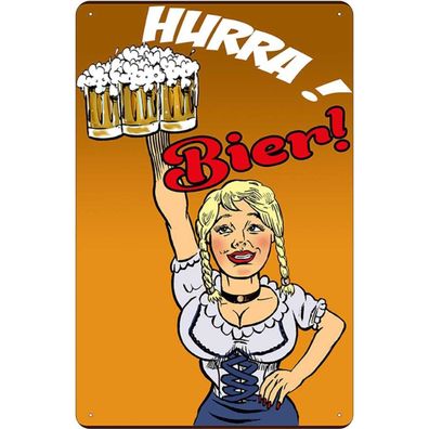Blechschild 20x30 cm - Pinup Alkohol Hurra! Bier