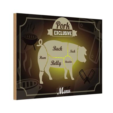 Holzschild 20x30 cm - Fleisch Schnitte Pork exklusive Menü