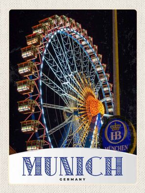 Holzschild 30x40 cm - München Oktoberfest Riesenrad Kirmes