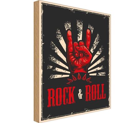 Holzschild 18x12 cm - Rock & Roll Musik