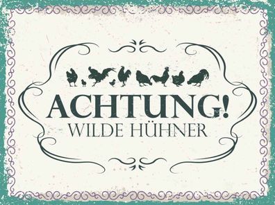 vianmo Holzschild 30x40 cm Tier Achtung Wilde Hühner