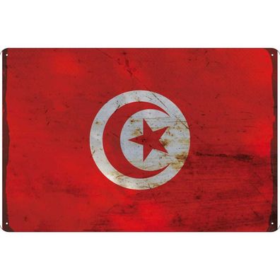Blechschild Wandschild Metallschild 20x30 cm - Tunesien Flag of Tunisia Rost