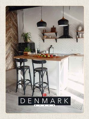 Holzschild 30x40 cm - Dänemark Kücheninsel Stühle Teppich