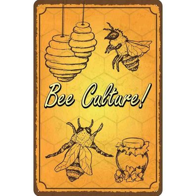 Blechschild 30x40 cm - Bee culture Biene Honig Imkerei