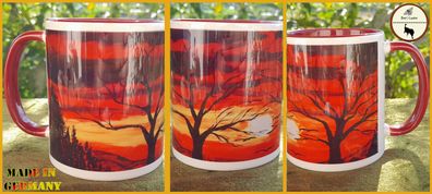 Bedruckte Kaffeetasse mit Künstlerfoto "Der Sonnenuntergang" (rot innen)