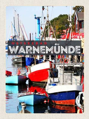Holzschild 30x40 cm - Warnemünde Ostseebad Schiffe Boot Meer